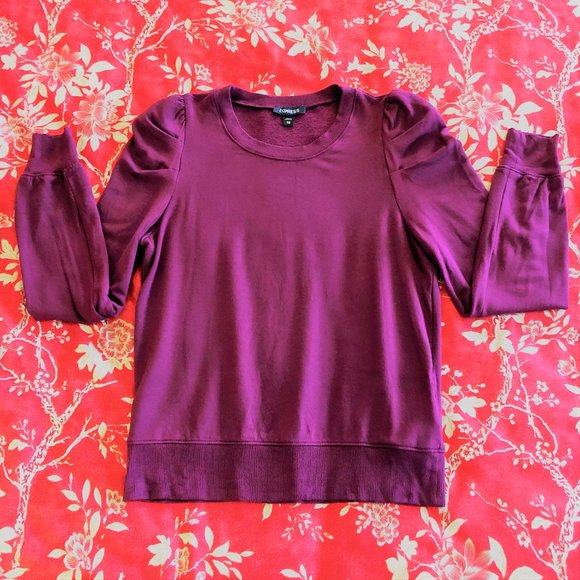 *NWOT* Express Ultra-Soft Burgundy Pleated Puff Sleeve Sweatshirt (XS-XXS) - Picture 15 of 16